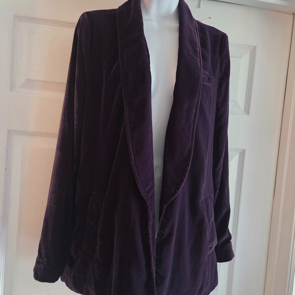 Free People Yesterday's Muse Velvet Jacket Soft Slouchy Blazer in Deep Purple XS